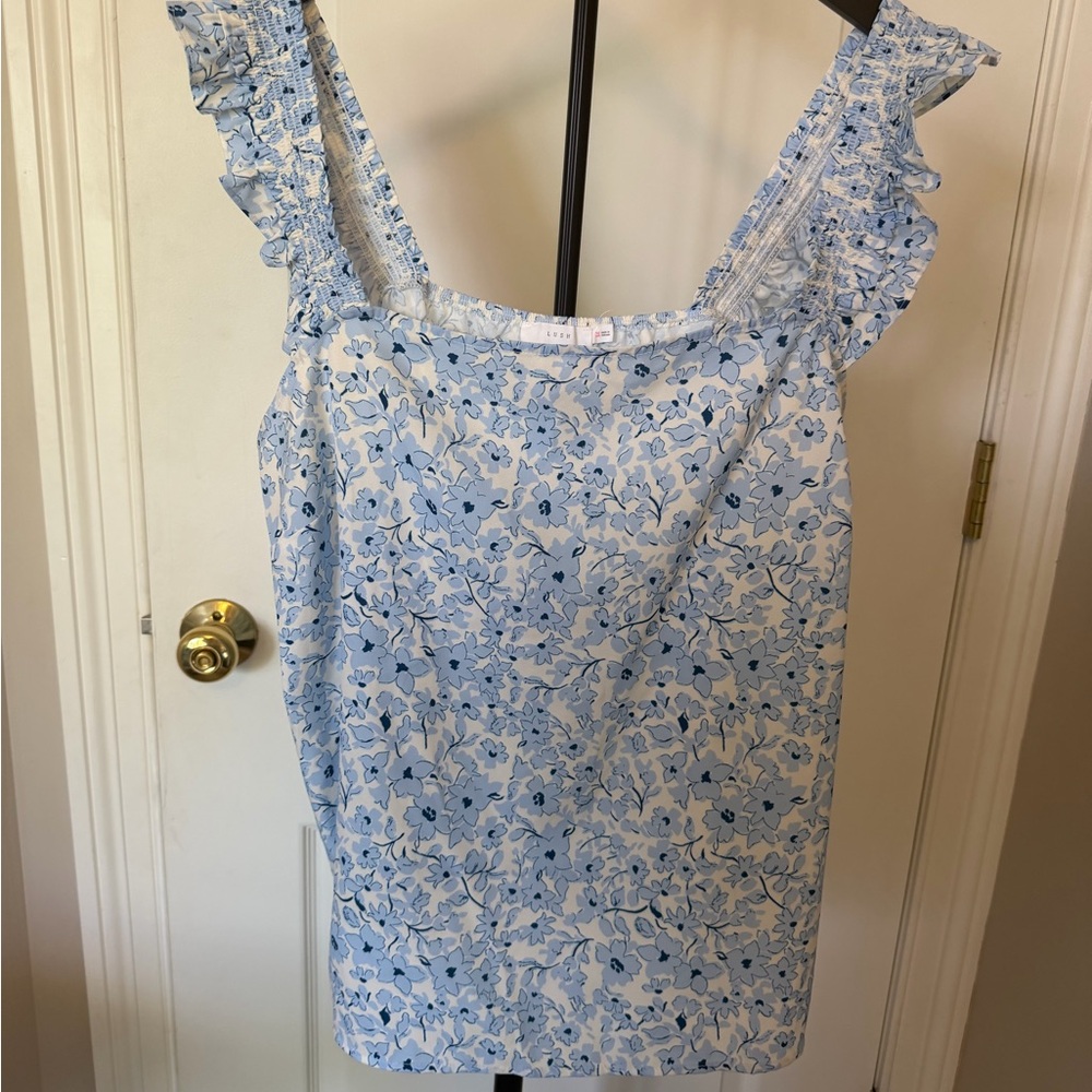 Lush Light Blue Floral Ruffle Strap Camisole